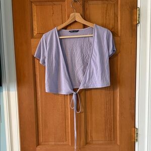 Shein Size Small Women's Teen Girl Light Purple Tie-Front Crop Top Shirt